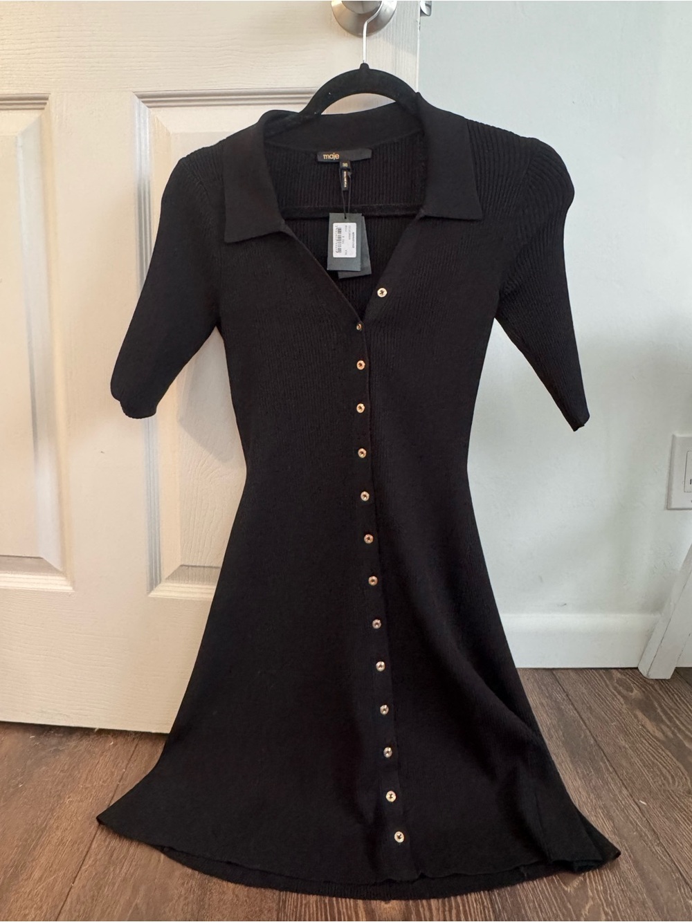 Maje Black Button-Front Polo Midi Dress